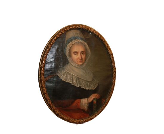 French oil on canvas from the 17th century, portrait of a Lady with a golden frame