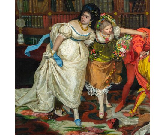 Vincenzo Colleoni (Attivo a Venezia nella seconda metà del XIX sec.) - Scena di interno con personaggi in maschera.
