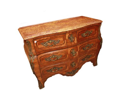 Cassettone Comò francese stile Luigi XV intarsiato XIX secolo
