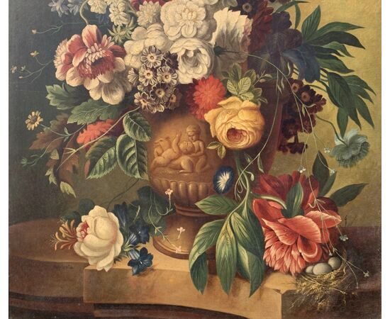 Pittore italiano (XIX-XX sec.) - Natura morta con vaso di fiori.