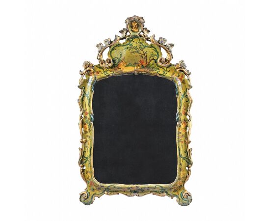 Small mirror in carved, lacquered and painted wood. Venice, 18th century.