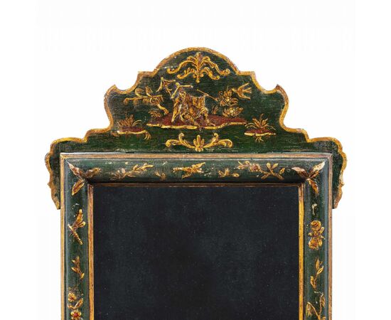 Lacquered, gilded, and painted wooden mirror. Venice, 18th-19th century.