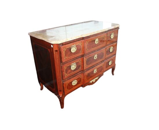 Cassettone Francese Stile Transizione di fine 1700 con Bronzi e Marmo