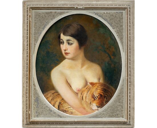 Emilio Magistretti (Milan 1851 - Milan 1936) - Girl with tiger.