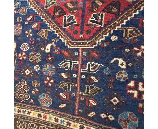 Antique Persian Ashfar rug 1930. Measures 266 x 180. In shades of red and blue.