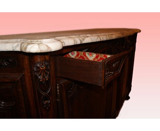 Magnifica grande credenza stile Provenzale del 1800 con piano in marmo bianco venato
