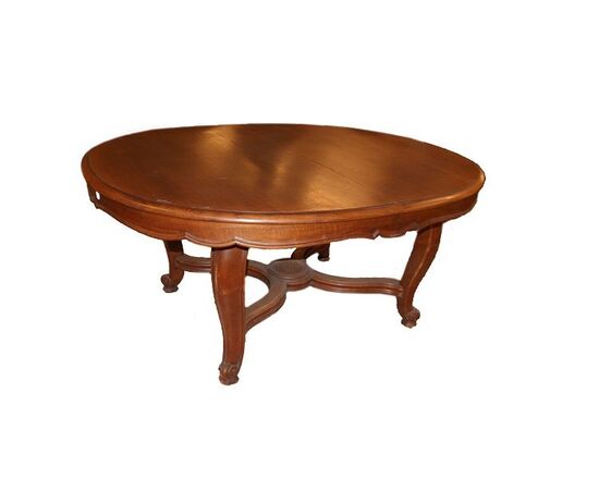 Grande tavolo ovale allungabile francese stile Luigi Filippo del 1800 in legno di noce