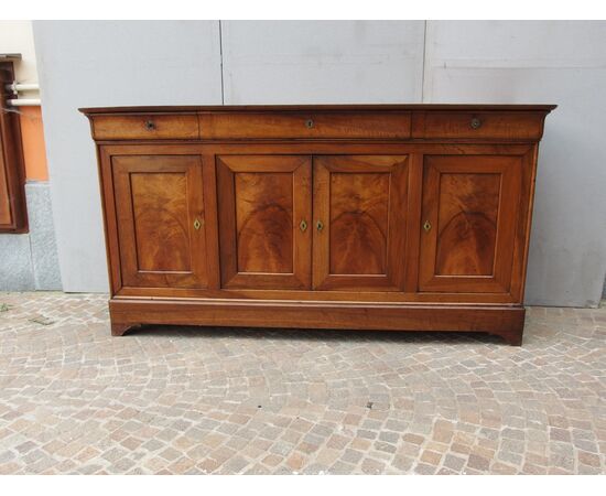 LOUIS PHILIPPE CAPUCHIN STYLE WALNUT 4-DOOR SIDEBOARD, FRANCE, RESTORED, cm L192xP57xH103