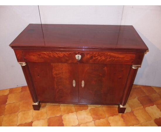 MAHOGANY FEATHER CREDENZA-TOILETTE, EMPIRE STYLE, EARLY 1800s FRANCE, cm L127xP56xH100