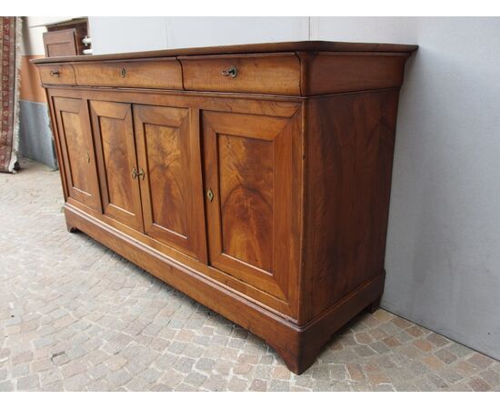 LOUIS PHILIPPE CAPUCHIN STYLE WALNUT 4-DOOR SIDEBOARD, FRANCE, RESTORED, cm L192xP57xH103