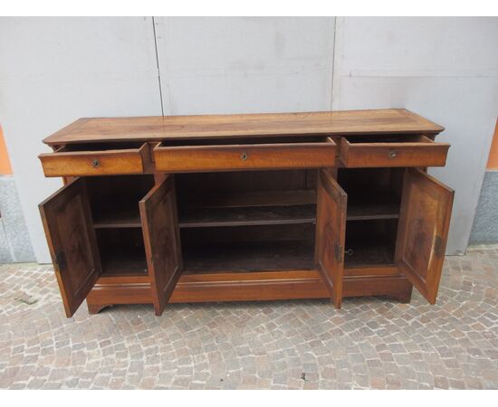 LOUIS PHILIPPE CAPUCHIN STYLE WALNUT 4-DOOR SIDEBOARD, FRANCE, RESTORED, cm L192xP57xH103