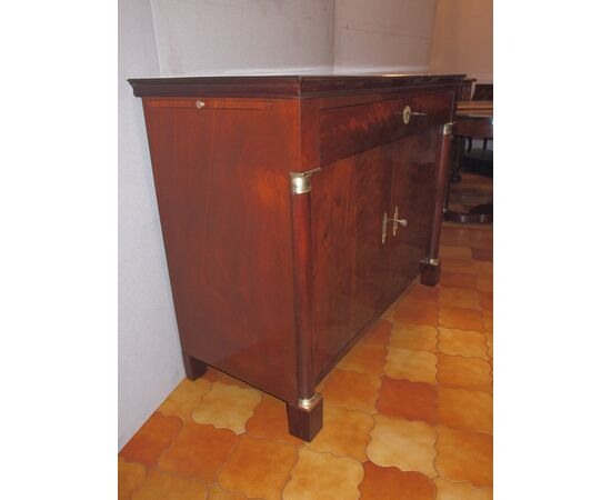 MAHOGANY FEATHER CREDENZA-TOILETTE, EMPIRE STYLE, EARLY 1800s FRANCE, cm L127xP56xH100