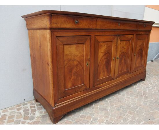 LOUIS PHILIPPE CAPUCHIN STYLE WALNUT 4-DOOR SIDEBOARD, FRANCE, RESTORED, cm L192xP57xH103
