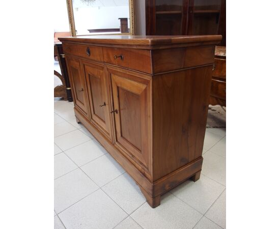 RESTORED CHERRY WOOD THREE-DOOR CUPBOARD, 19TH CENTURY