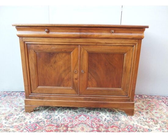 Restored 19th-century walnut sideboard with two doors and three drawers, cm L150xP54xH103