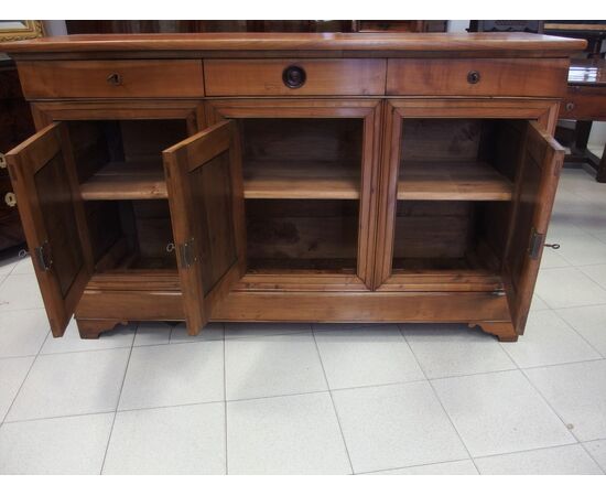 RESTORED CHERRY WOOD THREE-DOOR CUPBOARD, 19TH CENTURY