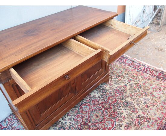 Restored 19th-century walnut sideboard with two doors and three drawers, cm L150xP54xH103
