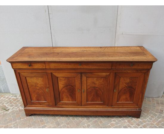 LOUIS PHILIPPE CAPUCHIN STYLE WALNUT 4-DOOR SIDEBOARD, FRANCE, RESTORED, cm L192xP57xH103