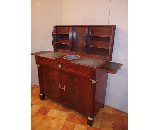 MAHOGANY FEATHER CREDENZA-TOILETTE, EMPIRE STYLE, EARLY 1800s FRANCE, cm L127xP56xH100