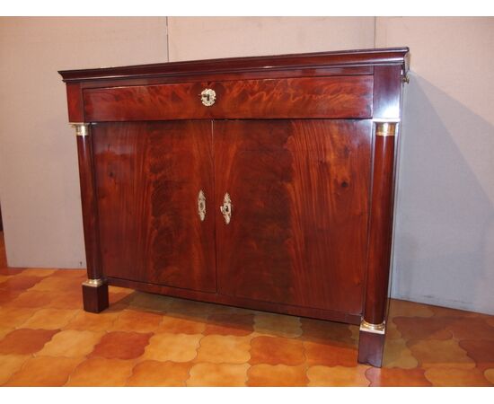 MAHOGANY FEATHER CREDENZA-TOILETTE, EMPIRE STYLE, EARLY 1800s FRANCE, cm L127xP56xH100