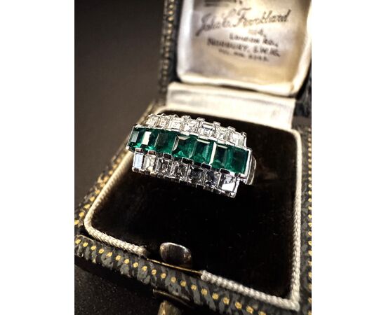 Platinum Ring with Emeralds and Diamonds