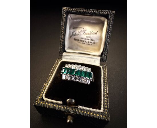 Platinum Ring with Emeralds and Diamonds
