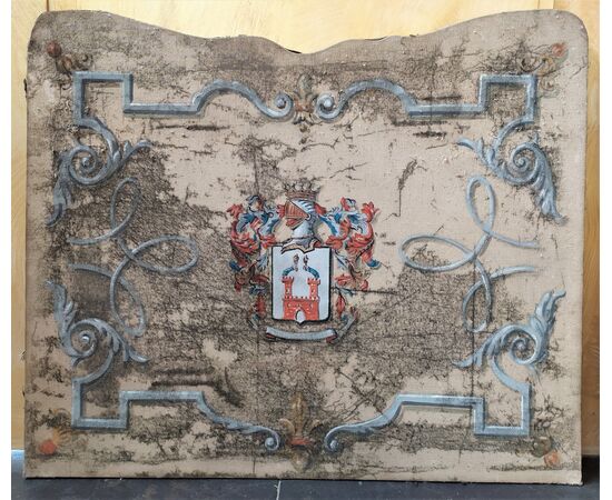 Large antique painting on canvas &quot;Heraldic Coat of Arms&quot; - early 20th century.     