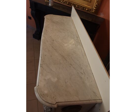 WHITE CARRARA FIREPLACE CARVED IN LOUIS XV STYLE, FRANCE