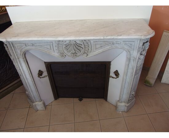 WHITE CARRARA FIREPLACE CARVED IN LOUIS XV STYLE, FRANCE