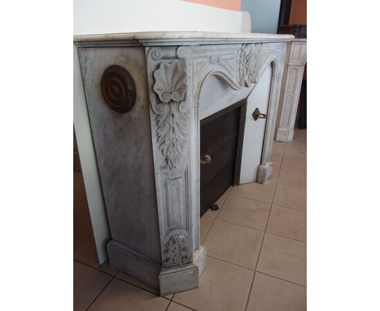 WHITE CARRARA FIREPLACE CARVED IN LOUIS XV STYLE, FRANCE