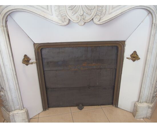 WHITE CARRARA FIREPLACE CARVED IN LOUIS XV STYLE, FRANCE