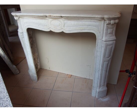 CARRARA WHITE MARBLE FIREPLACE POMPADOUR FRANCE cm L130xP36xH107