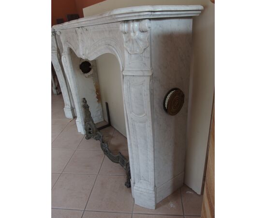 CARRARA WHITE MARBLE FIREPLACE LOUIS XV STYLE 19TH CENTURY FRANCE cm L136xP37xH108