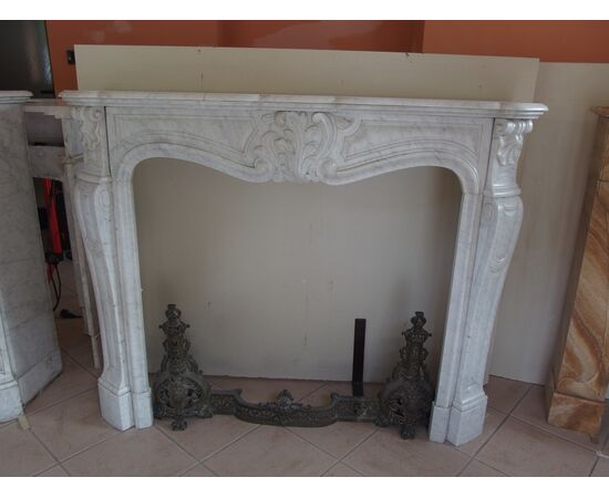 CARRARA WHITE MARBLE FIREPLACE LOUIS XV STYLE 19TH CENTURY FRANCE cm L136xP37xH108