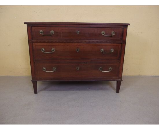 Louis XVI style walnut chest of drawers with threading, 19th century, cm L111xW55xH85