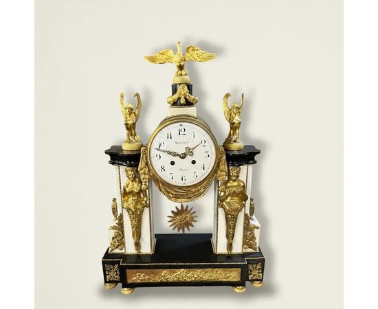 
Orologio da Tavolo Impero in Marmo e Bronzo Dorato, XIX secolo