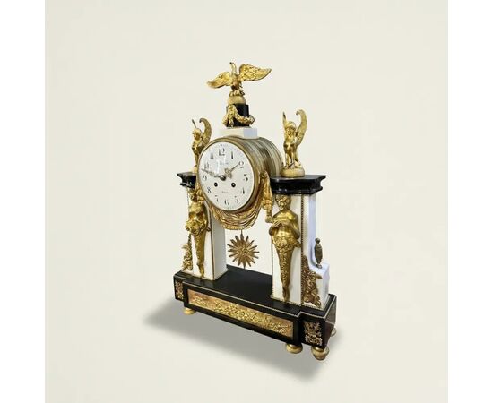 
Orologio da Tavolo Impero in Marmo e Bronzo Dorato, XIX secolo