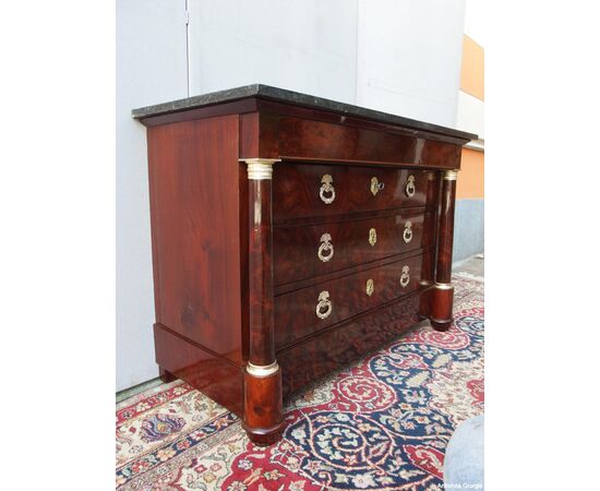 RESTORED EMPIRE STYLE FLAME MAHOGANY CHEST OF DRAWERS
