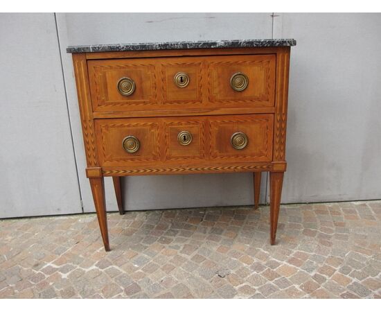 SMALL LOUIS XVI STYLE CHEST OF DRAWERS VENEERED EARLY 1800S RESTORED cm L81xP41xH85