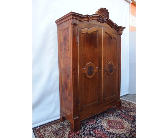 ARMADIO IN NOCE PIEMONTESE A DUE PORTE EPOCA PRIMI 800 RESTAURATO cm L 161xP56xH254