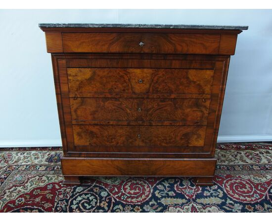SMALL RESTORED LOUIS PHILIPPE WALNUT BURL CHEST OF DRAWERS