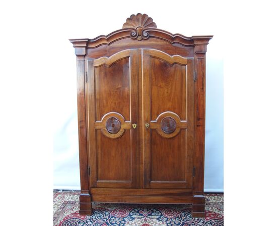 ARMADIO IN NOCE PIEMONTESE A DUE PORTE EPOCA PRIMI 800 RESTAURATO cm L 161xP56xH254