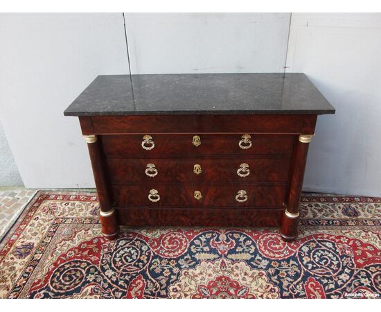 RESTORED EMPIRE STYLE FLAME MAHOGANY CHEST OF DRAWERS