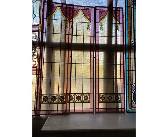 pan090 n. 3 doors Nouveau stained glass mis. cm40 x 145 h