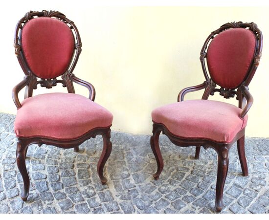 French Pair of armchairs in mahogany, antique armchairs