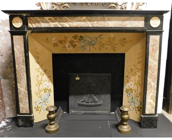 chm250 directory fireplace with black marble inlay beige