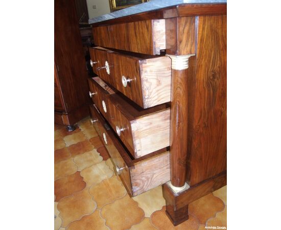 EMPIRE STYLE WALNUT VENEERED CHEST OF DRAWERS, 19TH CENTURY