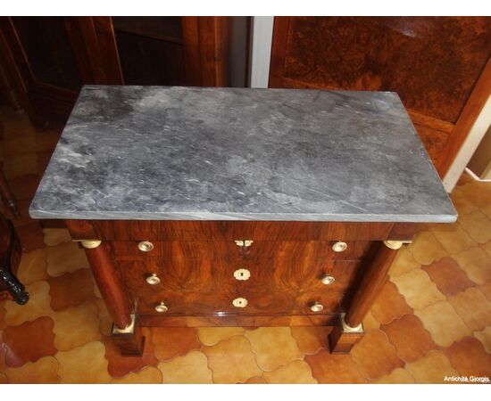 EMPIRE STYLE WALNUT VENEERED CHEST OF DRAWERS, 19TH CENTURY