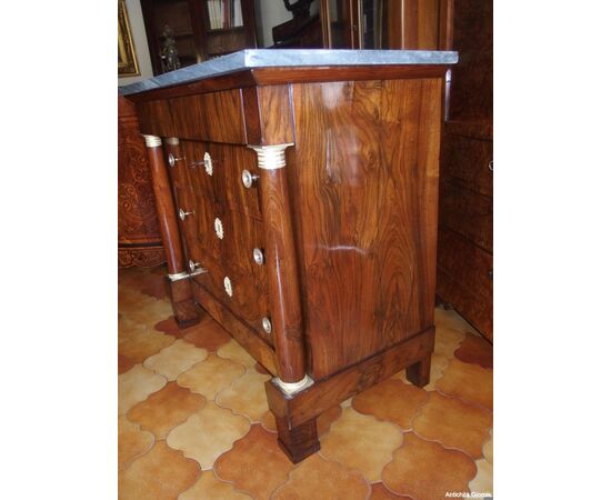 EMPIRE STYLE WALNUT VENEERED CHEST OF DRAWERS, 19TH CENTURY