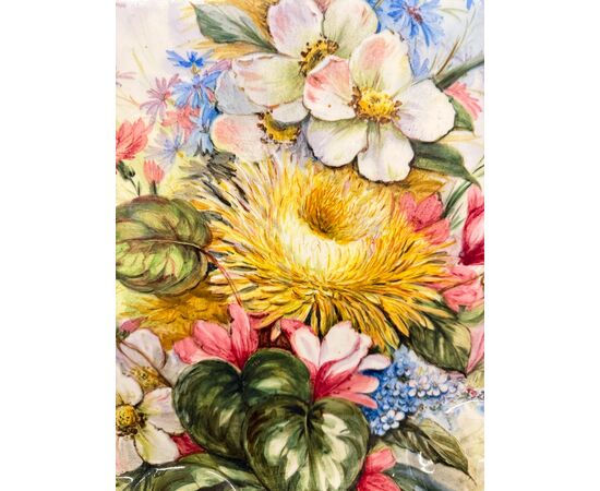 Antique large floral majolica plate, 19th century, Nove Bassano, 60x5cm